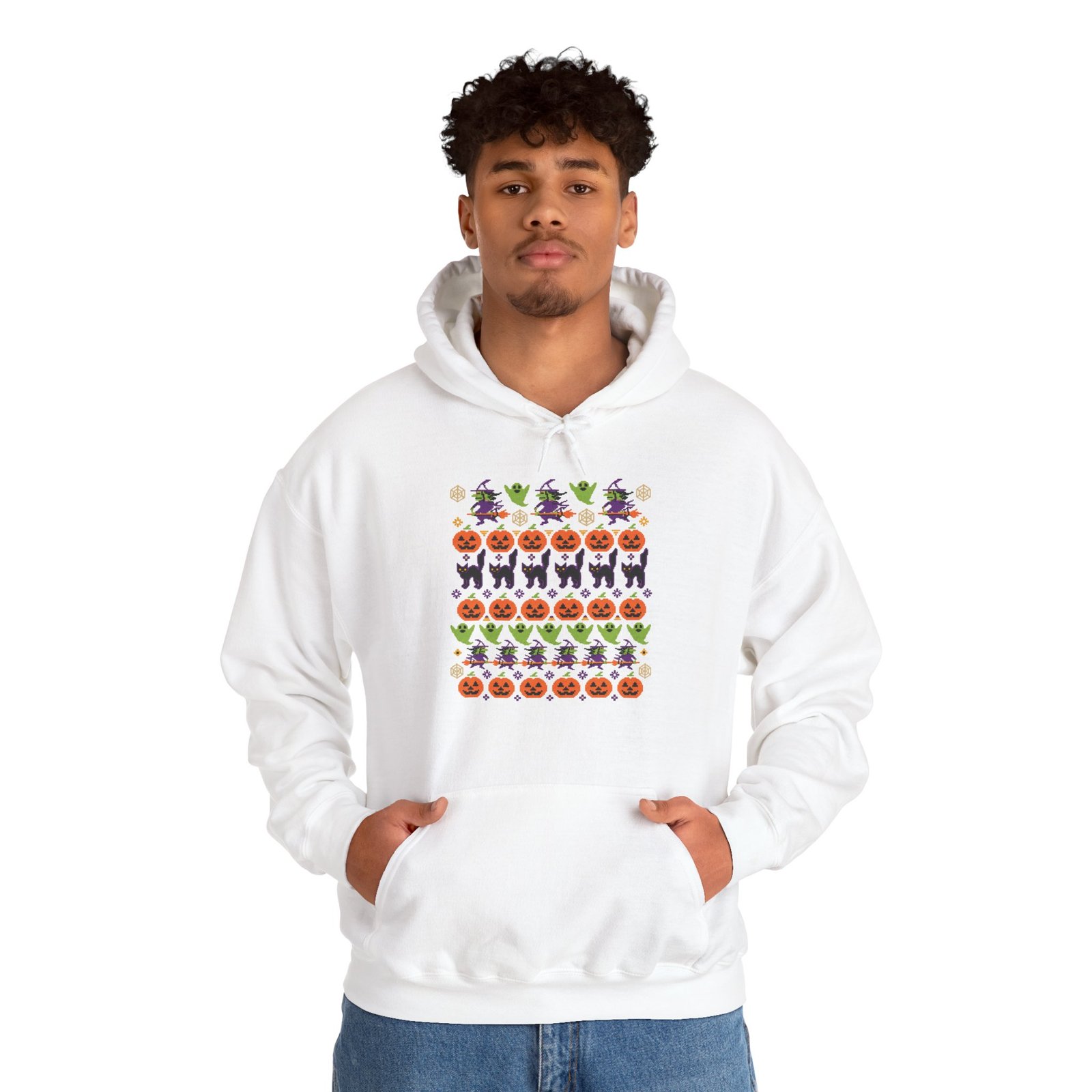 Halloween Ugly Sweater - Unisex Hoodie – Spooky Season Full Pattern Graphic Hoodie - Image 2