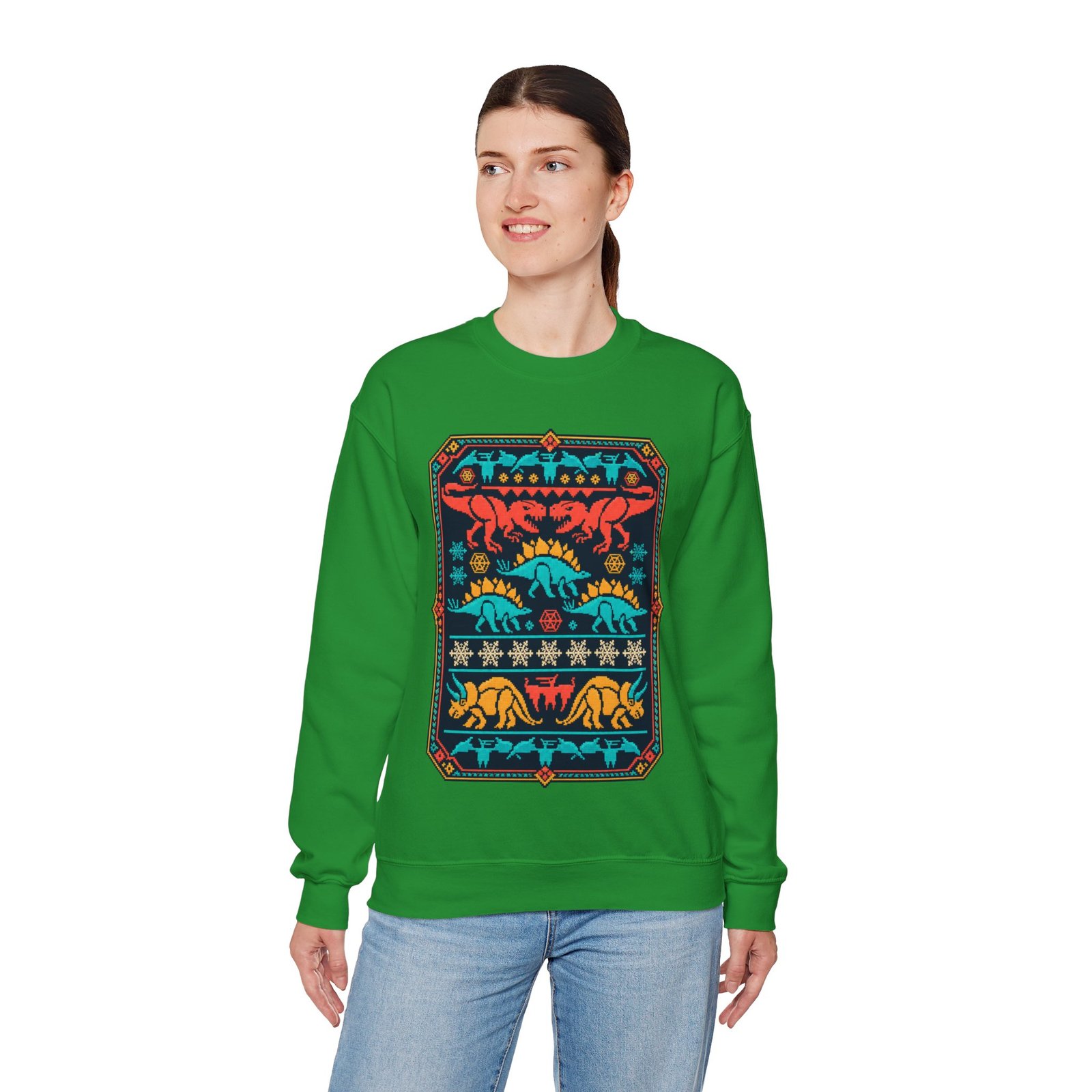 Dino-Mite Christmas - Unisex Sweatshirt – Funny Dinosaur - Ugly Christmas Sweater - Image 8