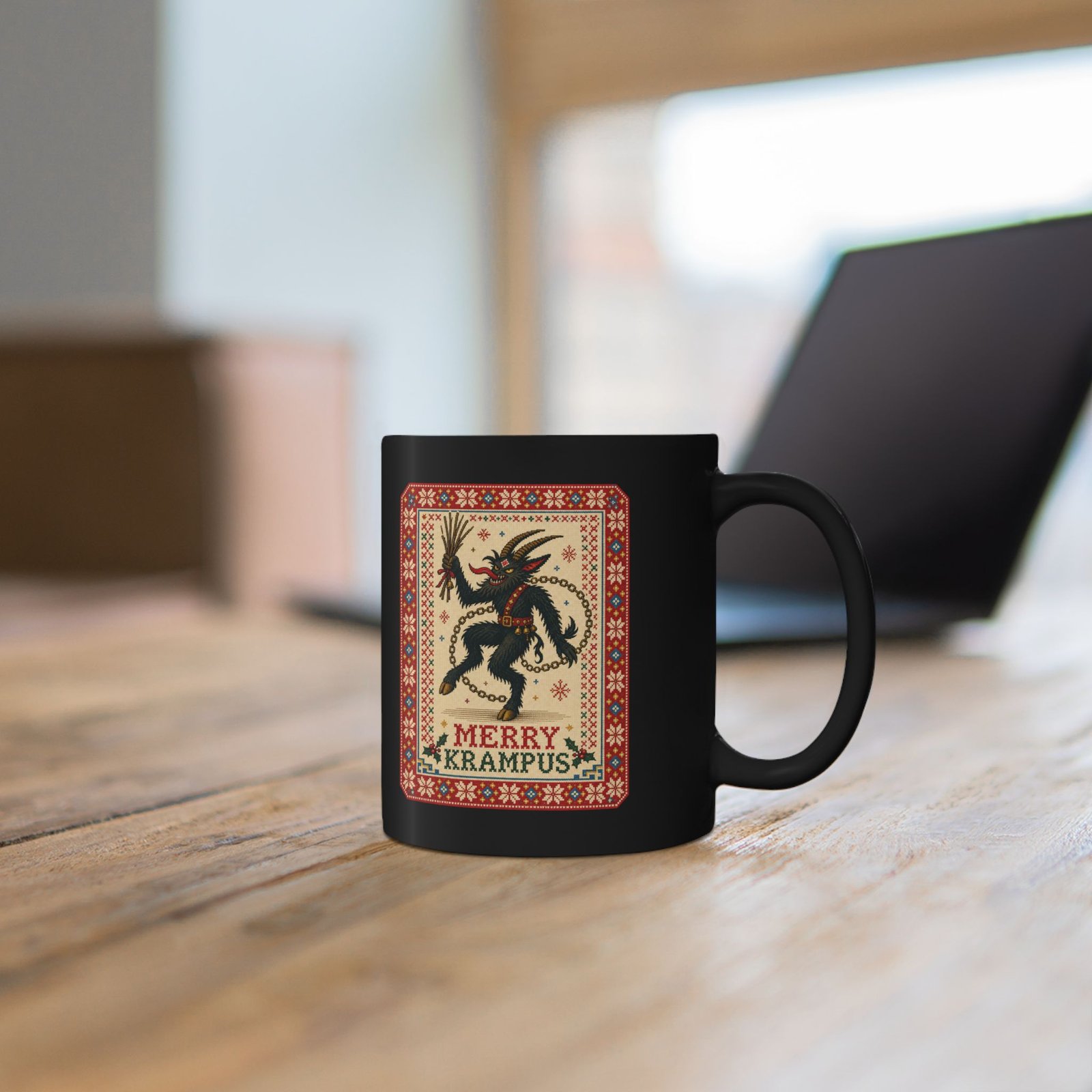 Merry Krampus - Black Mug – Sip Scares, Not Cocoa - Image 6