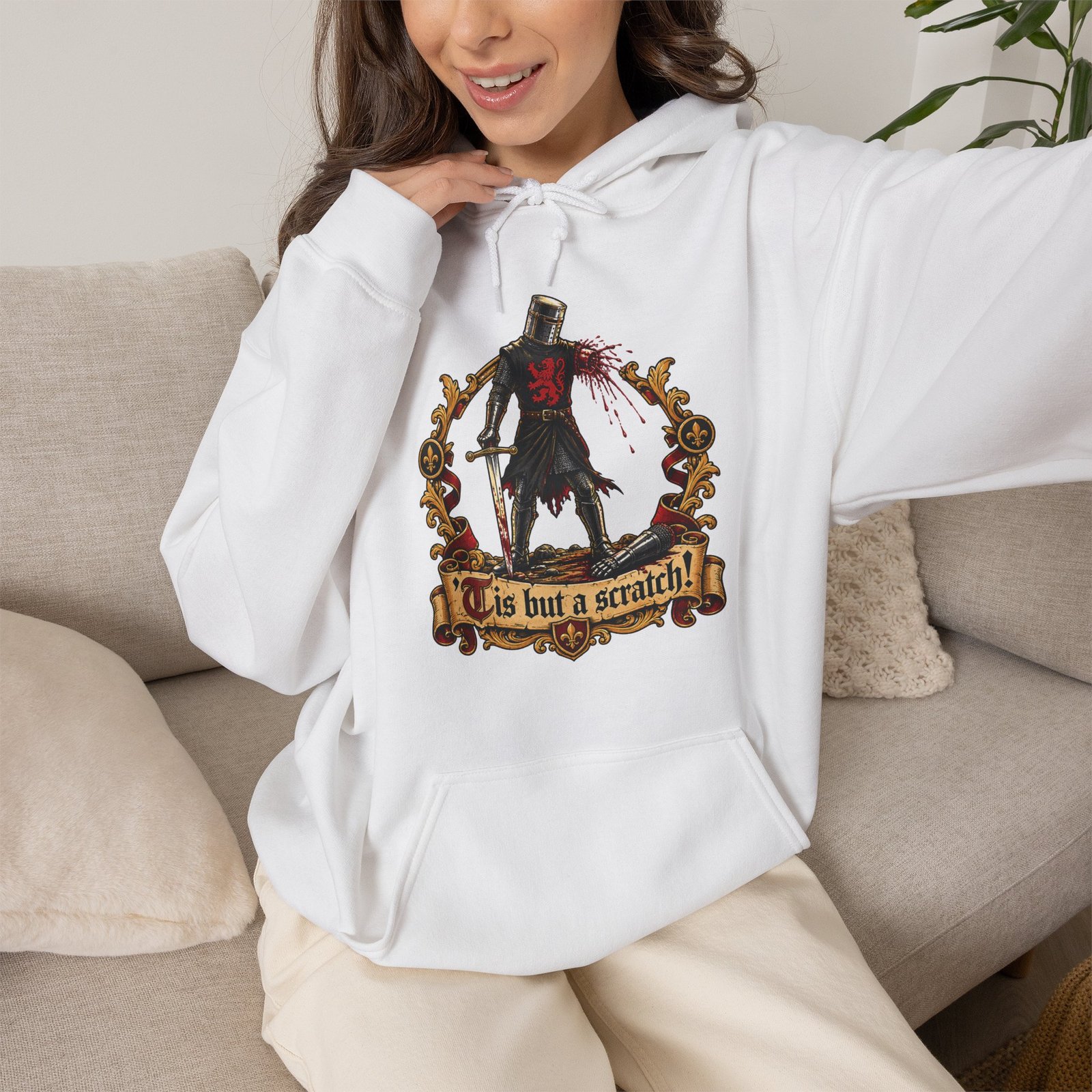 'Tis But A Scratch - Unisex Hoodie – Funny Monty Python - Black Knight - Image 7