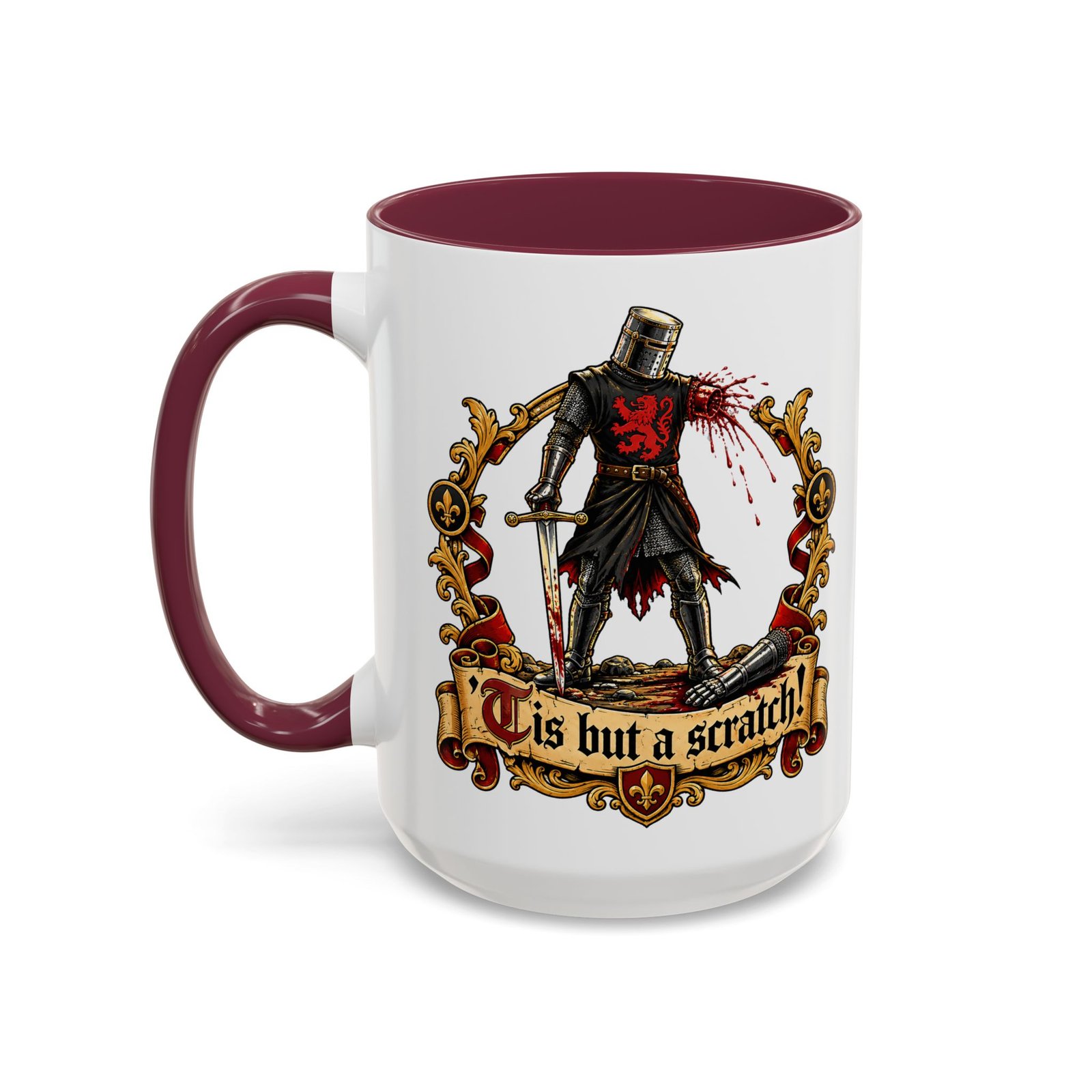 'Tis But a Scratch - Color Accent Mug – Funny Monty Python - Black Knight - Image 10