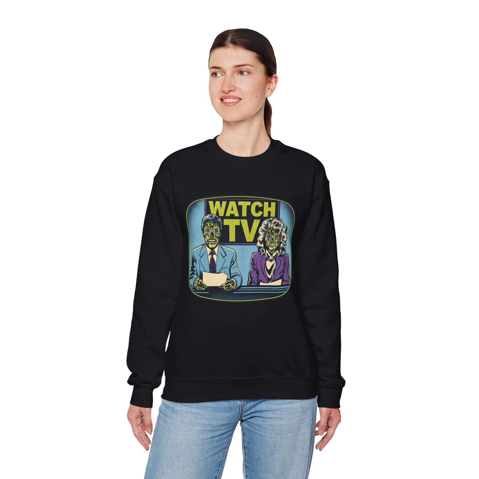 Watch TV - Unisex Sweatshirt – They Live, Alien News - Retro Sci-Fi - Dystopian - Image 5