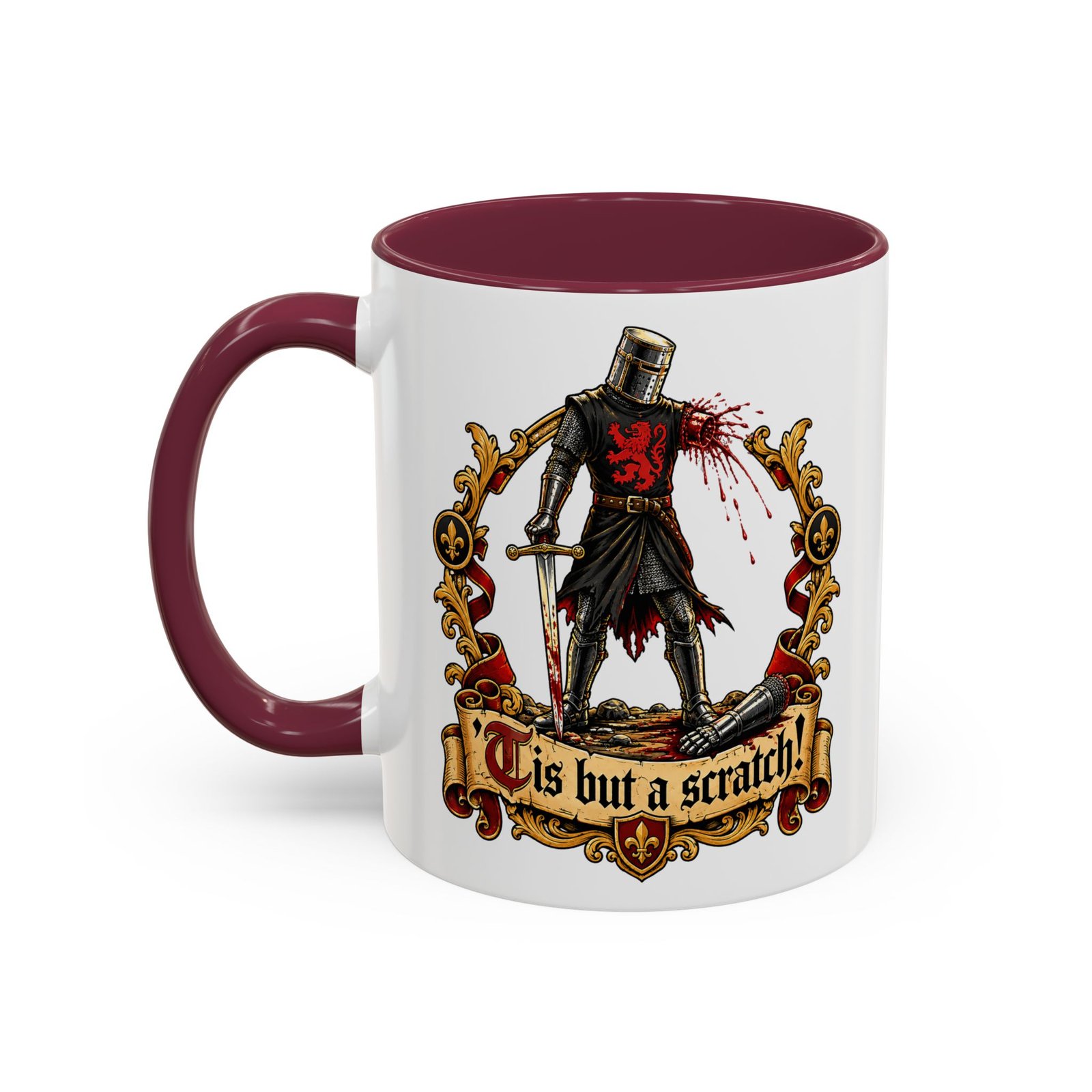 'Tis But a Scratch - Color Accent Mug – Funny Monty Python - Black Knight - Image 4