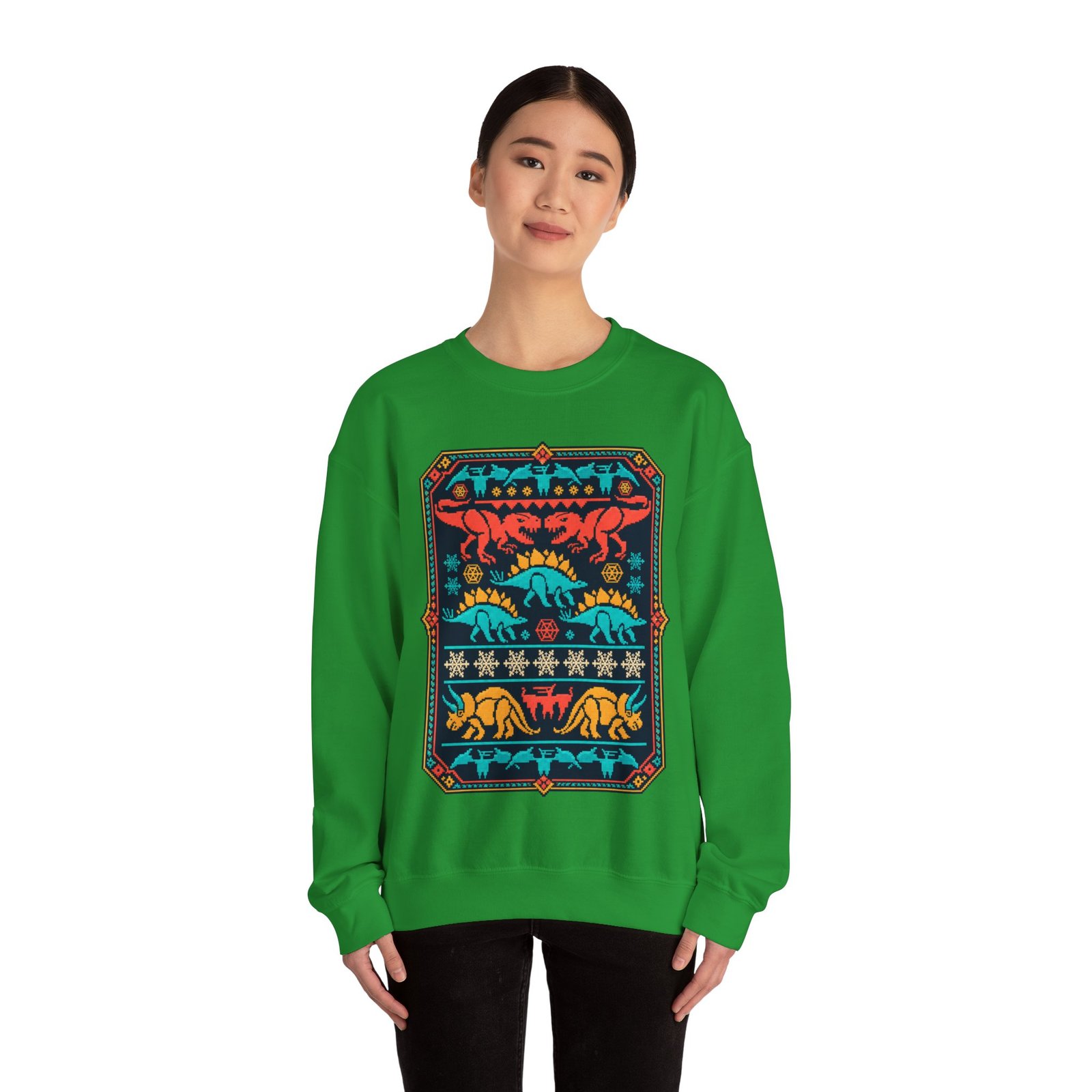 Dino-Mite Christmas - Unisex Sweatshirt – Funny Dinosaur - Ugly Christmas Sweater - Image 4
