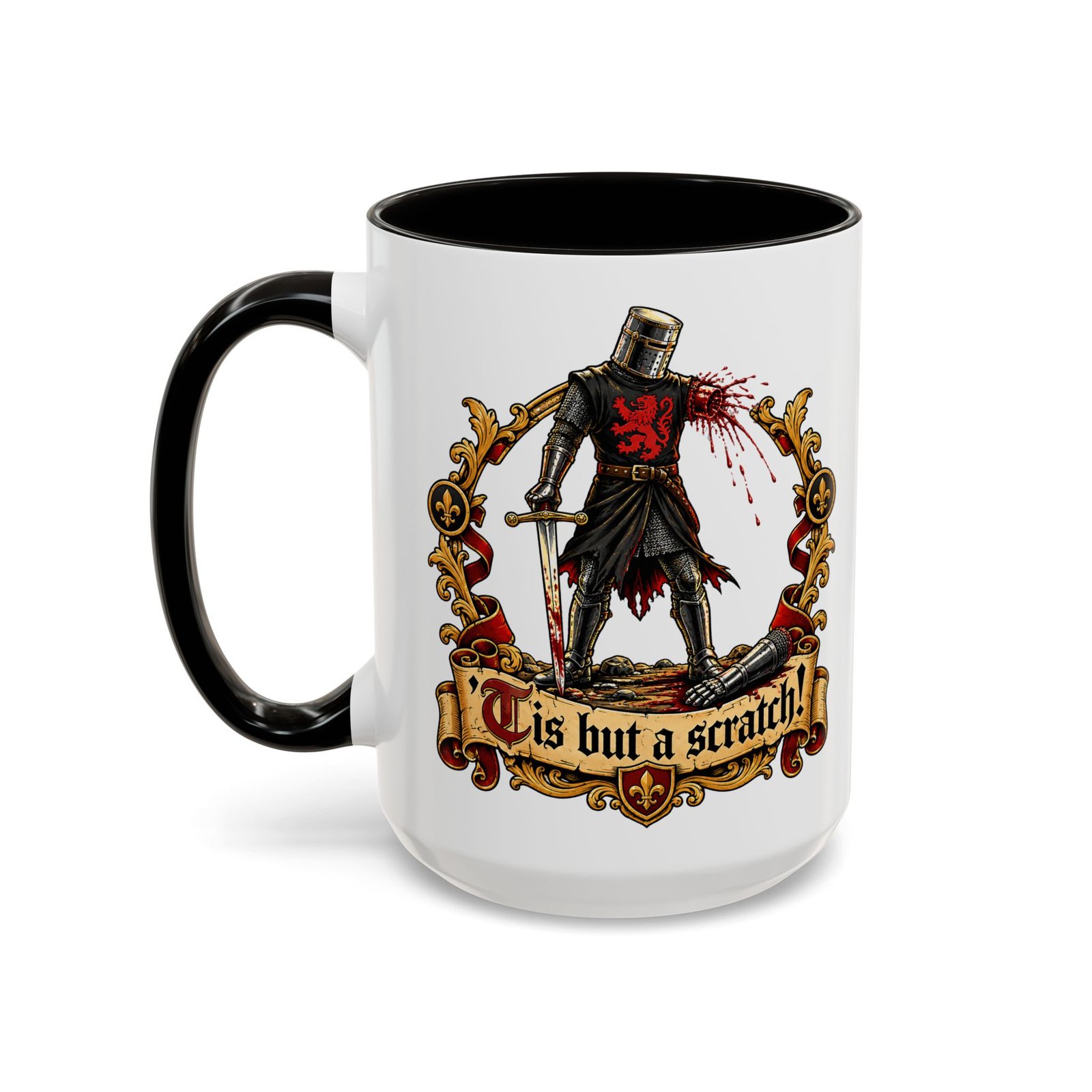 'Tis But a Scratch - Color Accent Mug – Funny Monty Python - Black Knight - Image 8