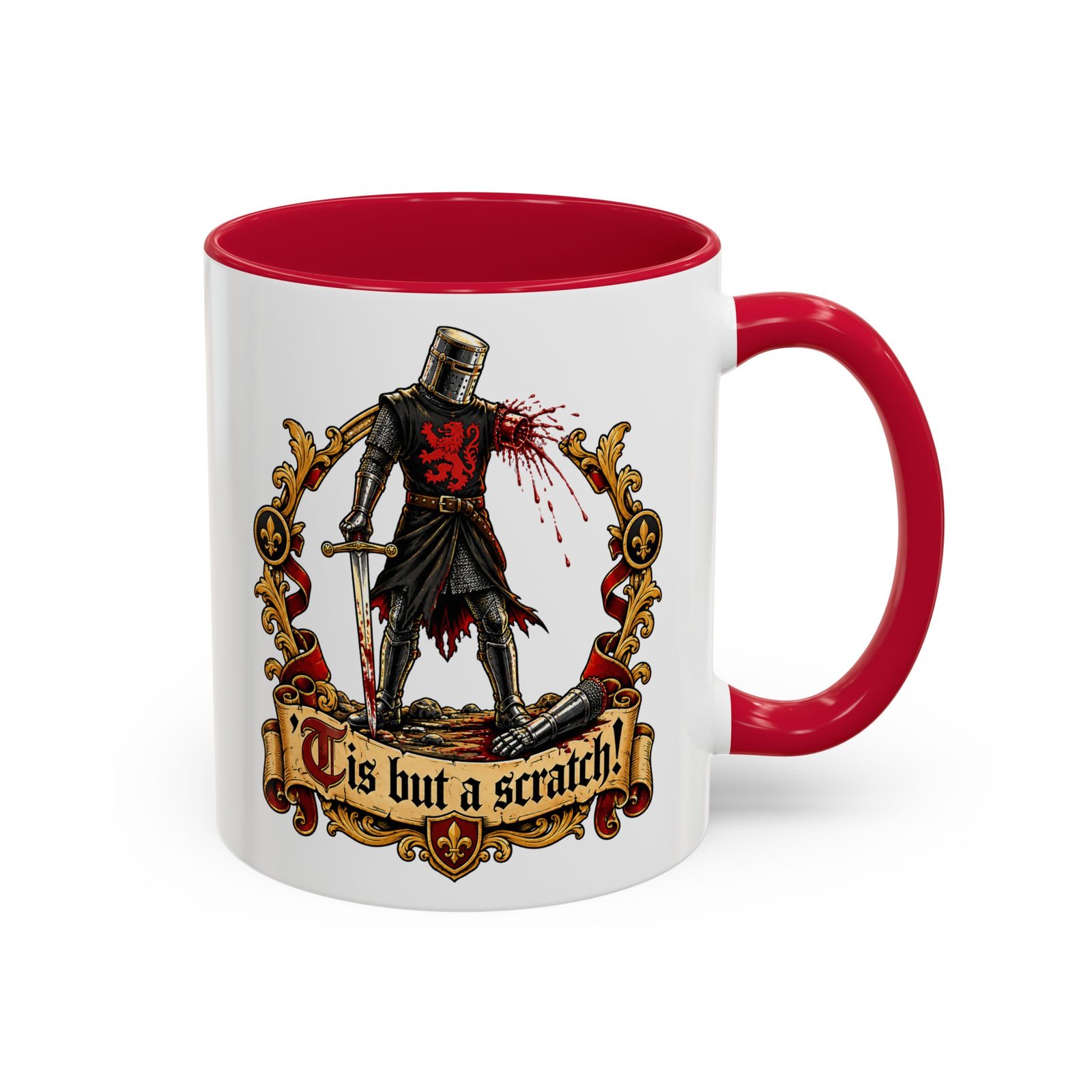 'Tis But a Scratch - Color Accent Mug – Funny Monty Python - Black Knight - Image 5