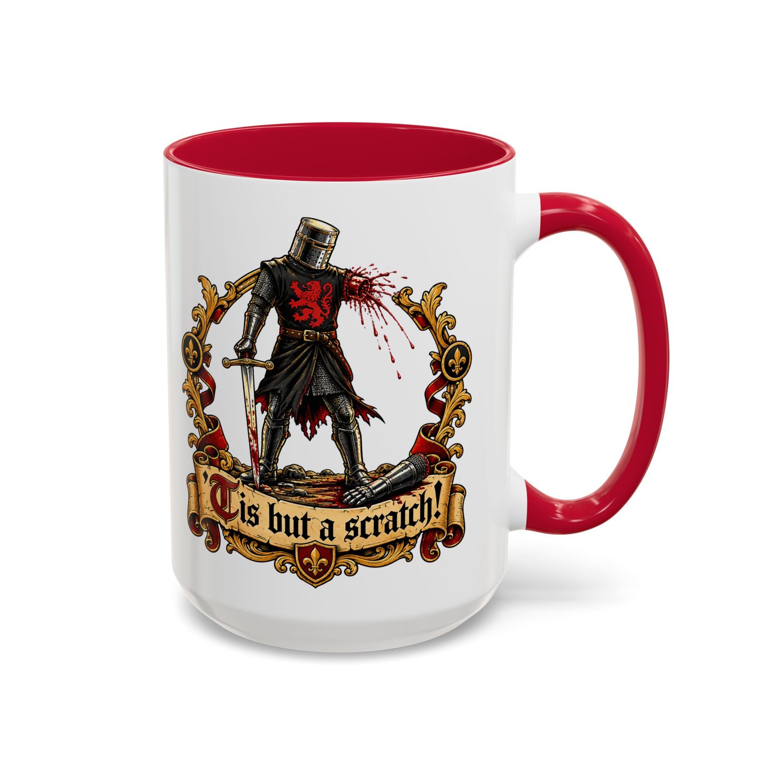 'Tis But a Scratch - Color Accent Mug – Funny Monty Python - Black Knight - Image 11