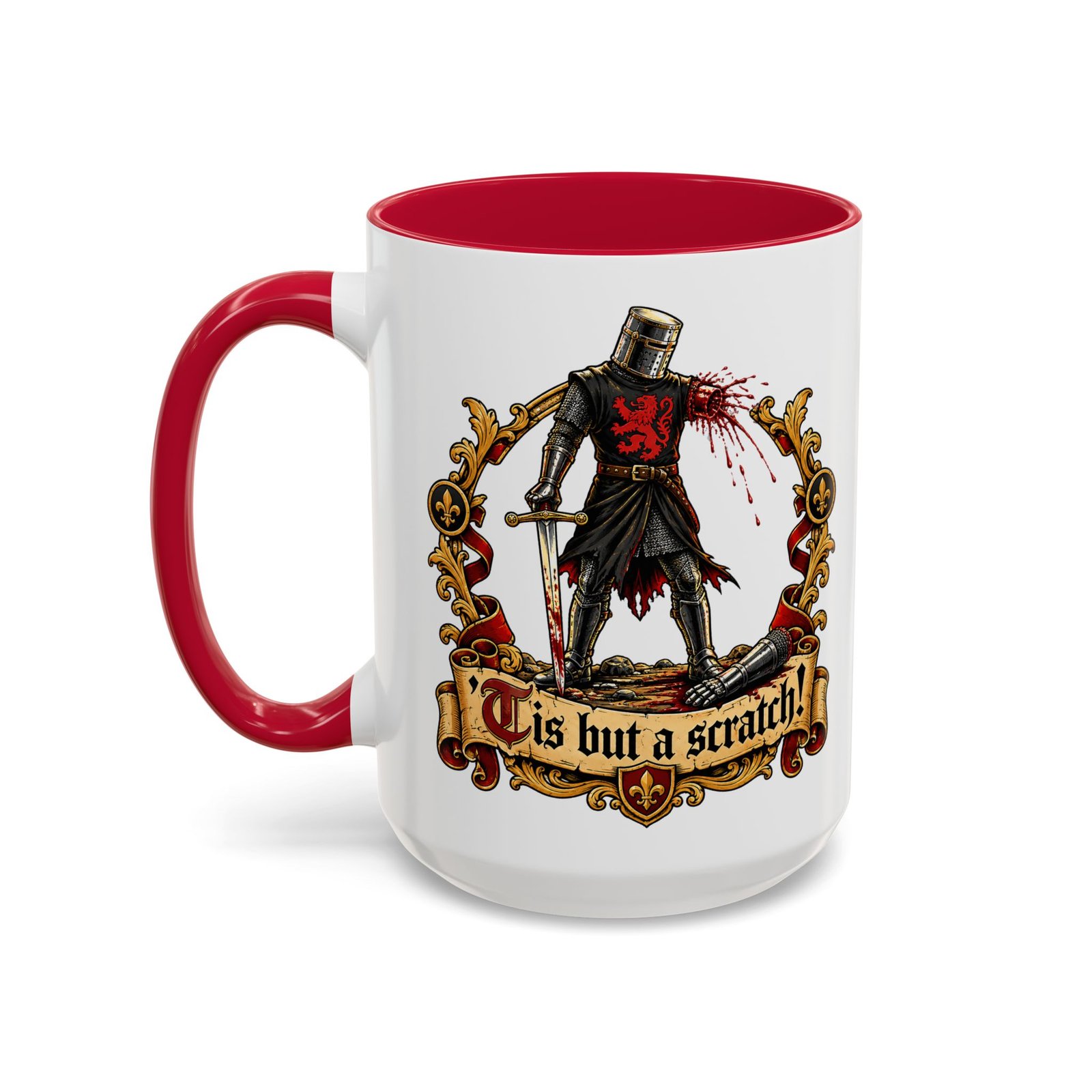 'Tis But a Scratch - Color Accent Mug – Funny Monty Python - Black Knight - Image 12