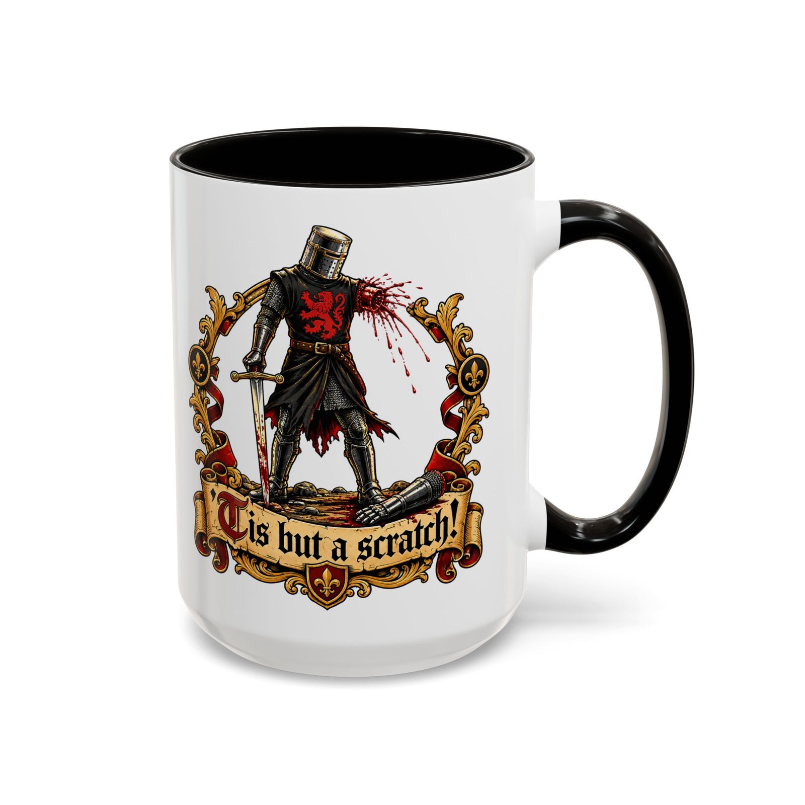 'Tis But a Scratch - Color Accent Mug – Funny Monty Python - Black Knight - Image 7