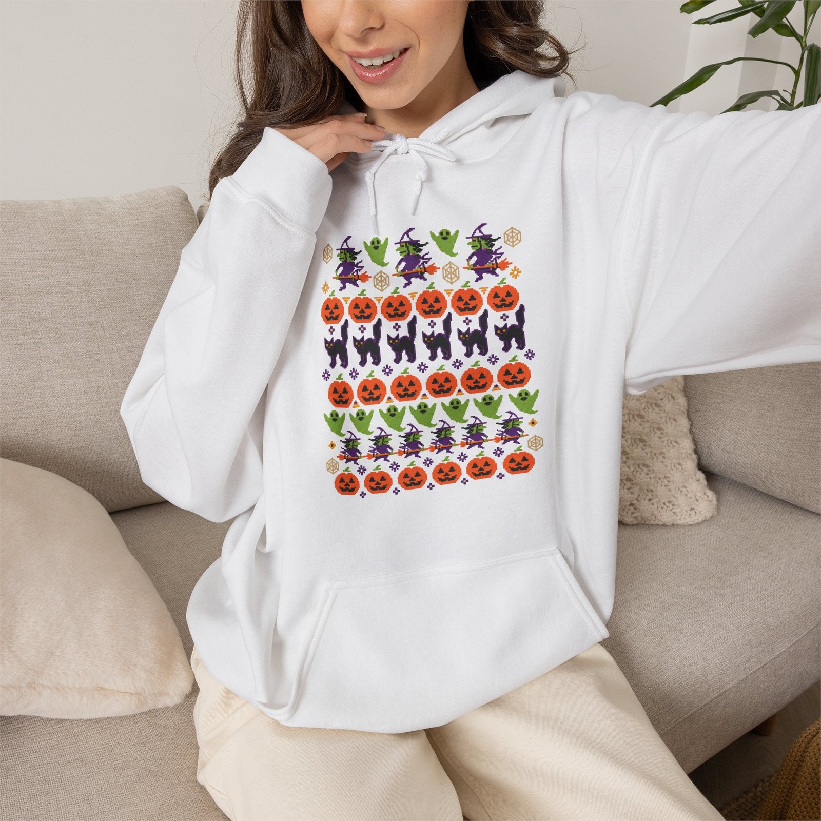 Halloween Ugly Sweater - Unisex Hoodie – Spooky Season Full Pattern Graphic Hoodie - Image 11