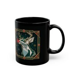 Polygon Rudolph - Black Mug – Geometric Reindeer - Image 3