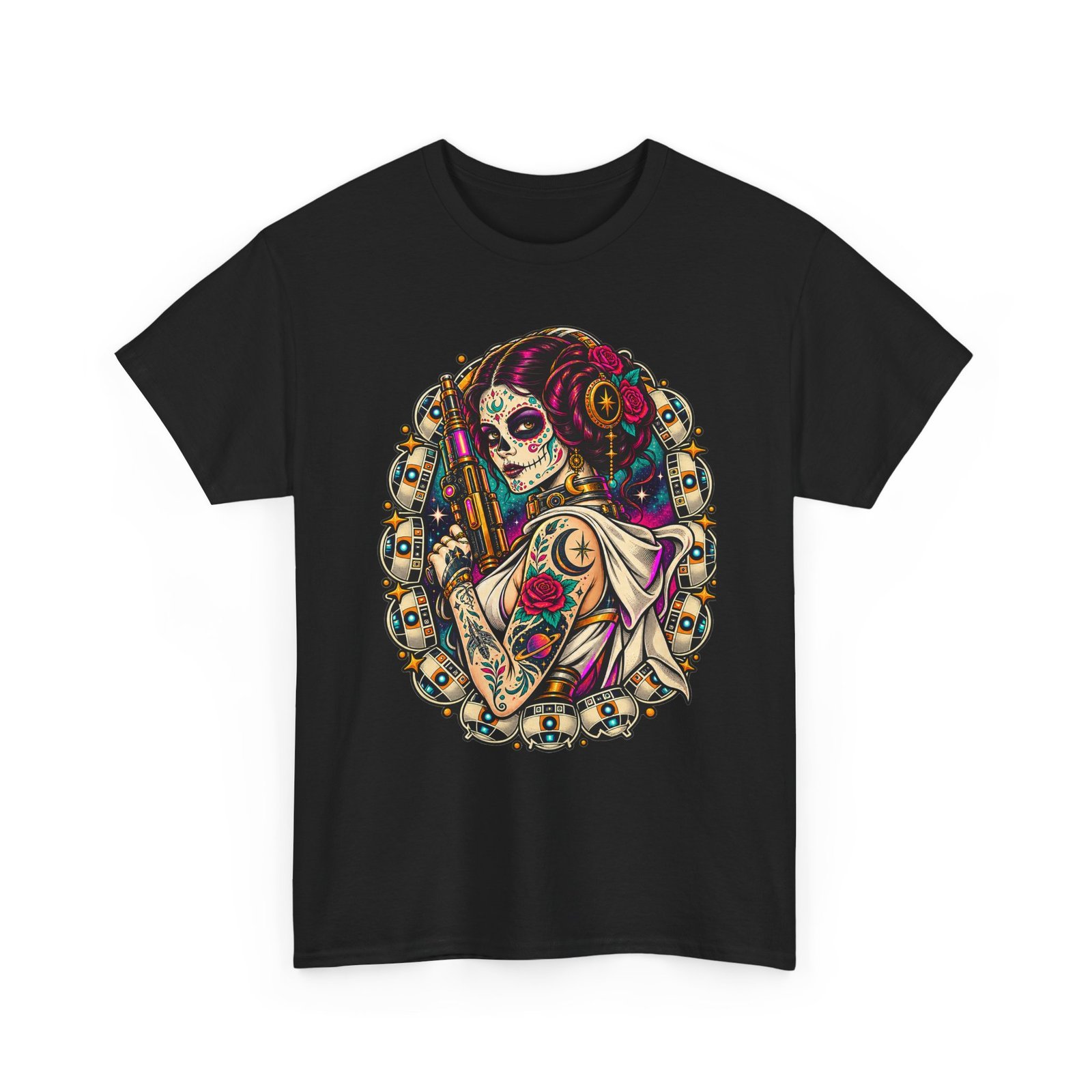 Tattooed Sugar Skull Princess - Unisex T-Shirt – Floral Cosmic Rebel - Tattoo Art