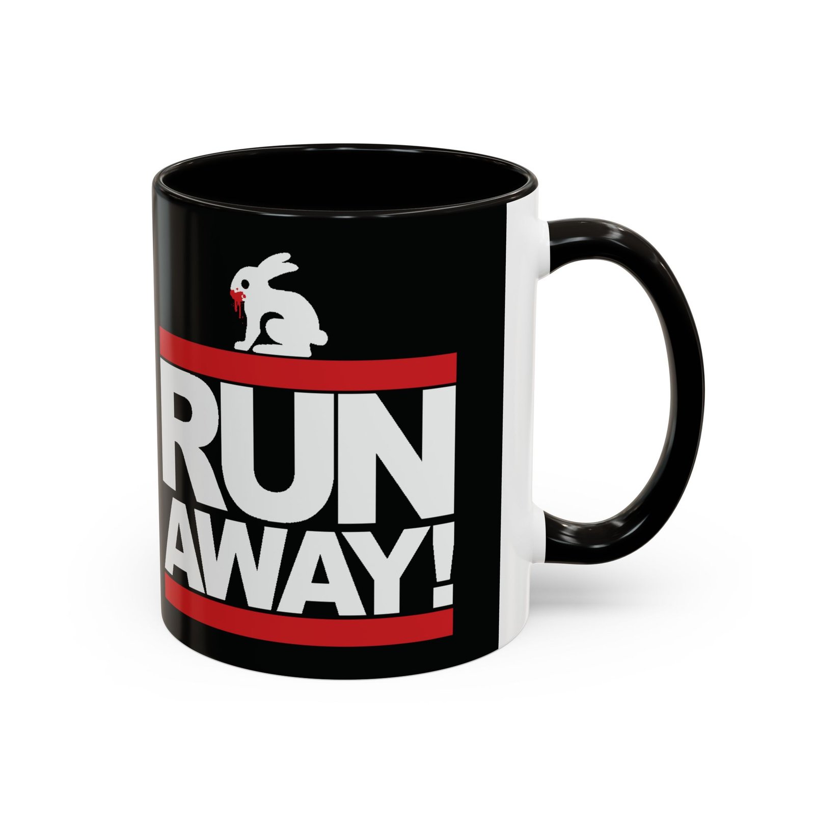 Run Away! Killer Rabbit – Color Accent Mug – Monty Python – Retro Hip-Hop Style - Image 3