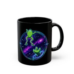Reach for the Froggy - Black Mug – Cute Green Space Creature - Floating Frog