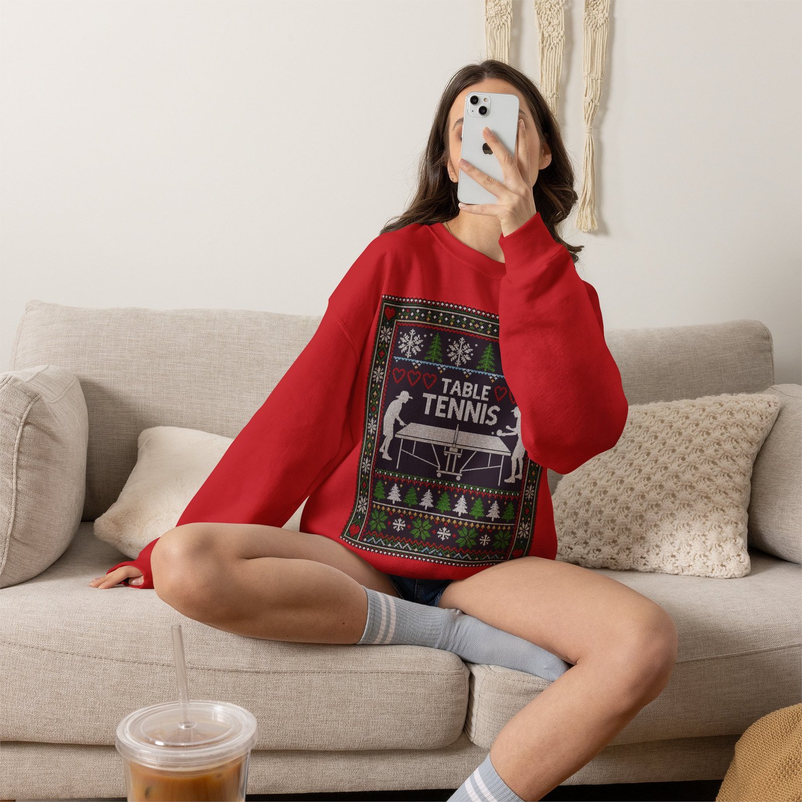 Table Tennis Ugly Christmas Sweatshirt – Serve Up the Holiday Spirit - Image 5