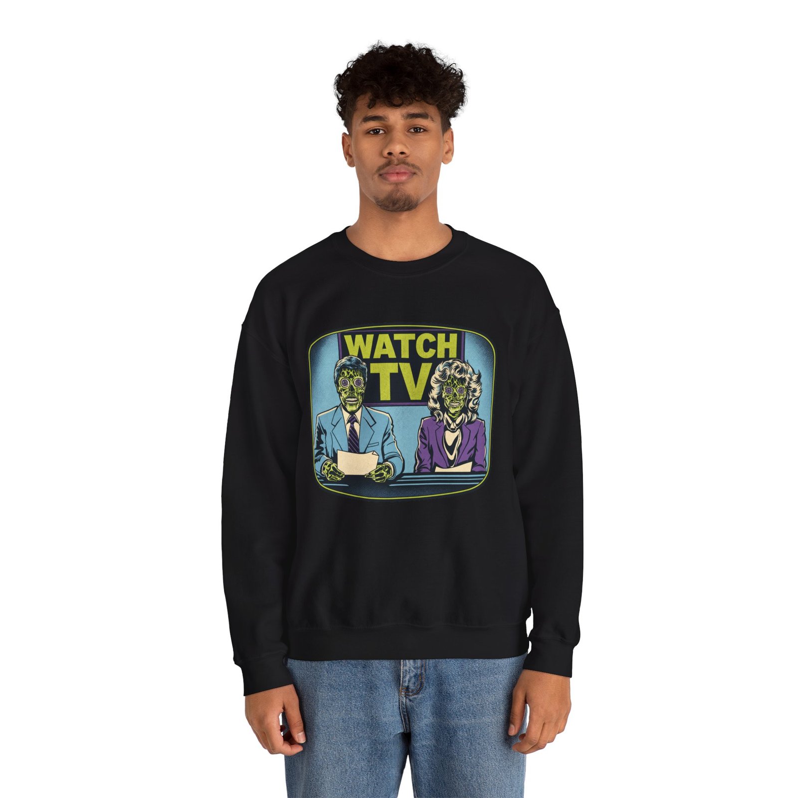 Watch TV - Unisex Sweatshirt – They Live, Alien News - Retro Sci-Fi - Dystopian - Image 3