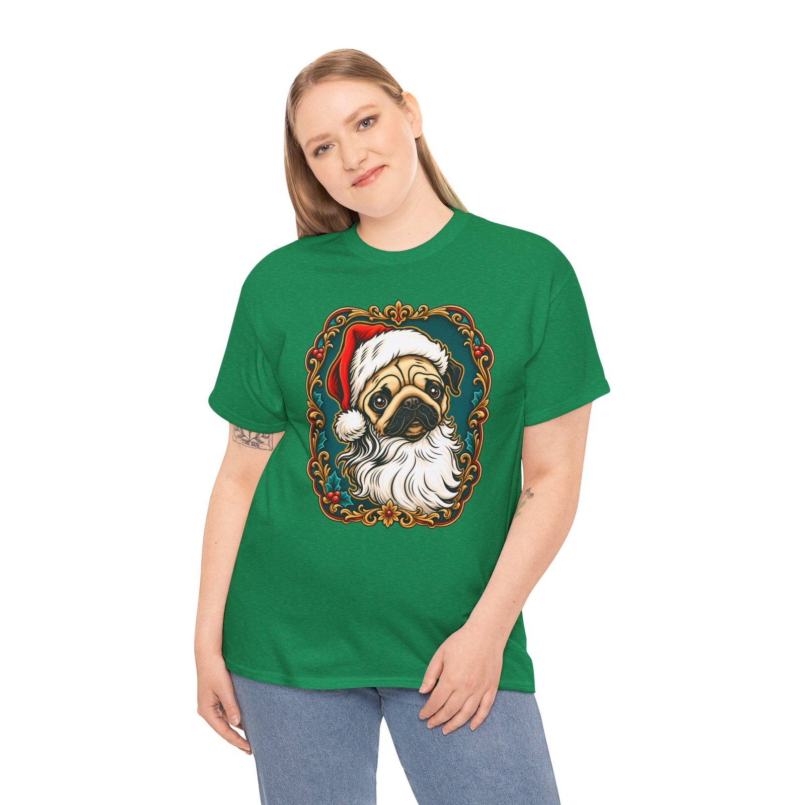 Pug Santa - Unisex T-Shirt – Funny Christmas Pug - Dog Lover Holiday - Image 4