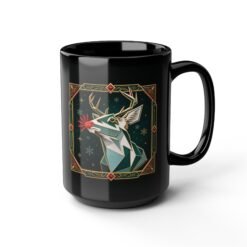 Polygon Rudolph - Black Mug – Geometric Reindeer - Image 9