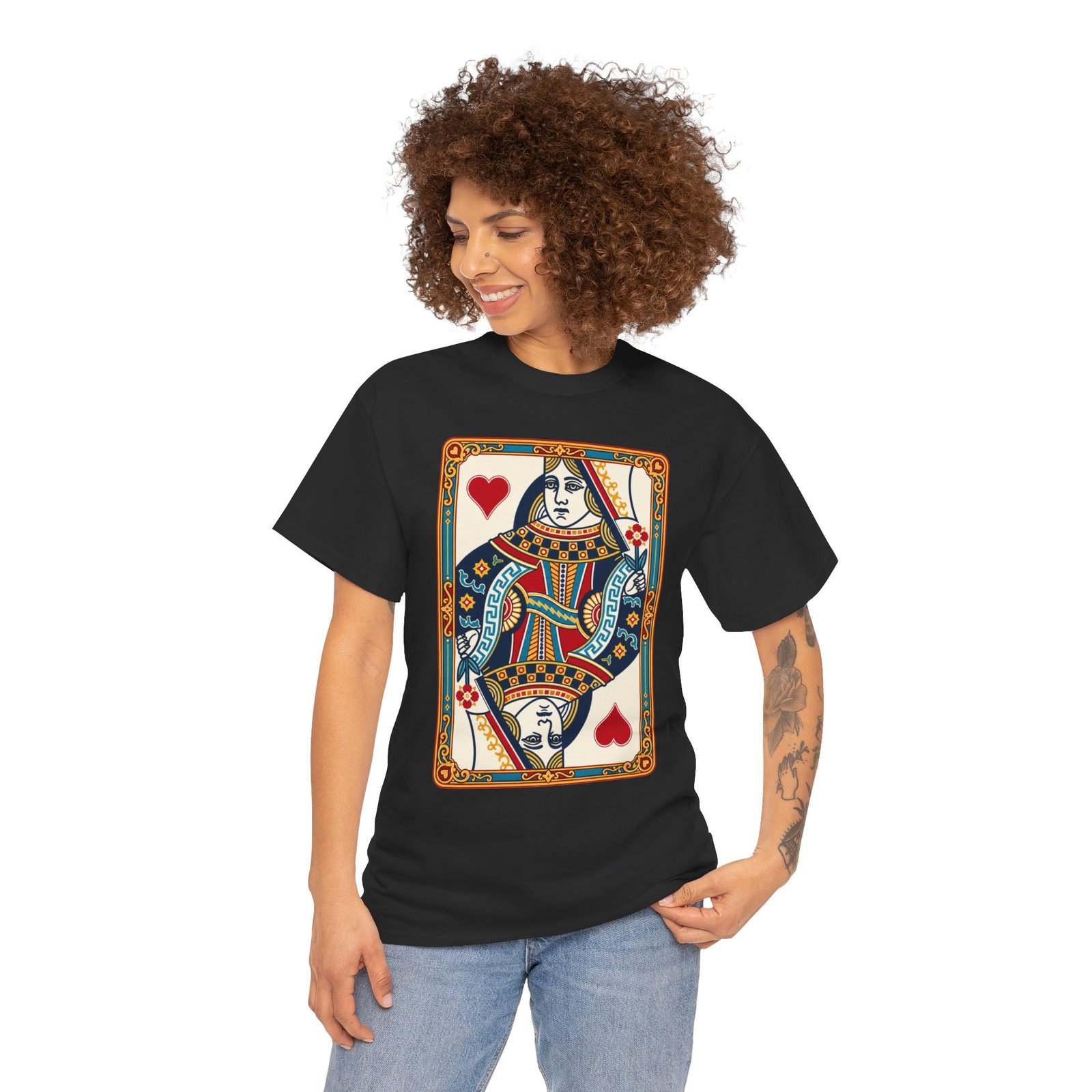 Queen of Hearts - Unisex T-Shirt – Classic Playing Card - Image 2