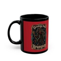 Alternative view of Greetings From Krampus - Black Mug – Sip with a Side of Sinister Cheer