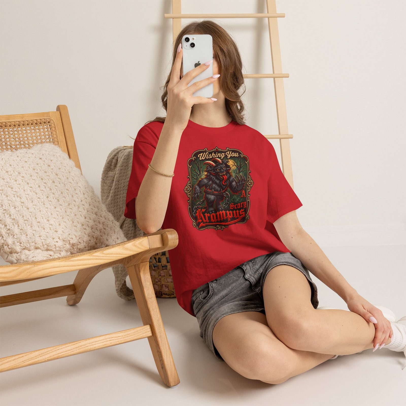 Wishing You a Scary Krampus - Unisex T-Shirt – Dark Christmas Horror - Image 4