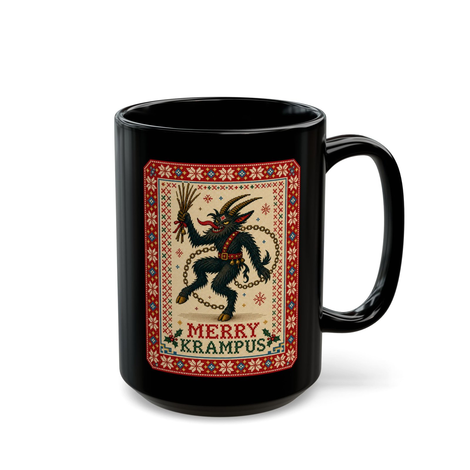 Merry Krampus - Black Mug – Sip Scares, Not Cocoa - Image 9