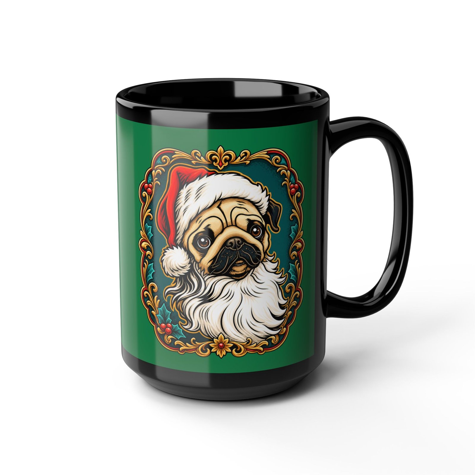 Pug Santa - Black Mug – Funny Christmas Pug - Dog Lover - Image 9