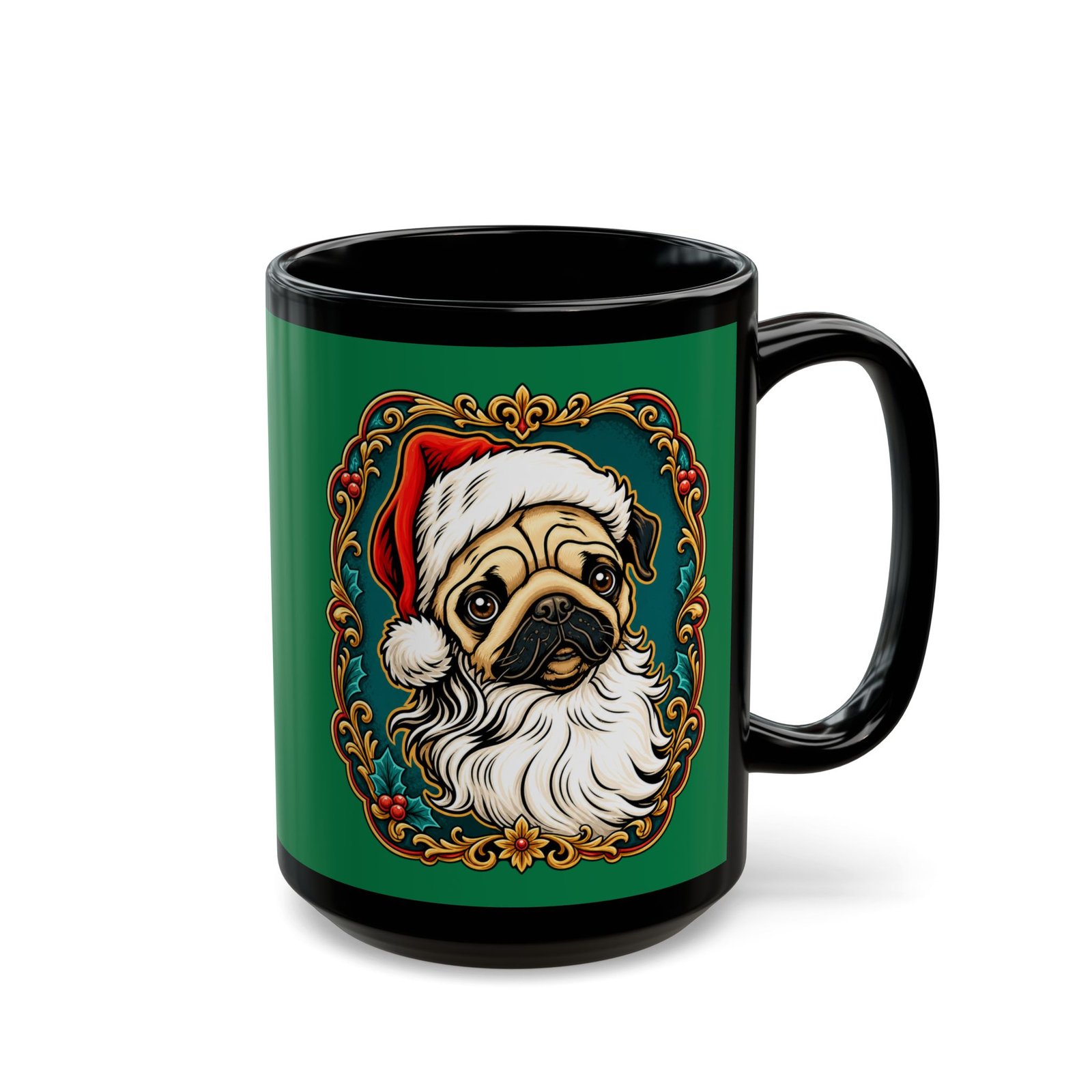 Pug Santa - Black Mug – Funny Christmas Pug - Dog Lover - Image 8