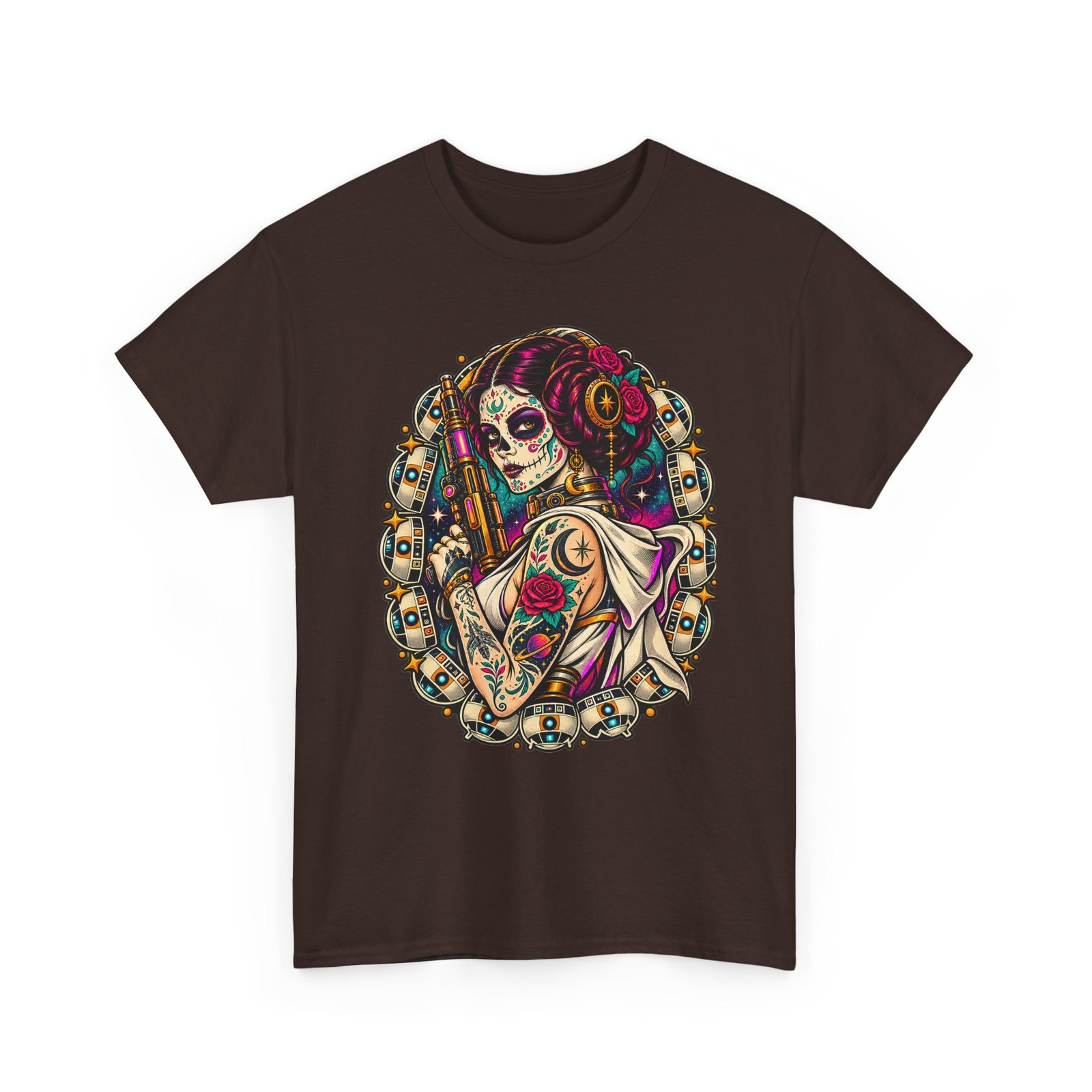 Tattooed Sugar Skull Princess - Unisex T-Shirt – Floral Cosmic Rebel - Tattoo Art - Image 11