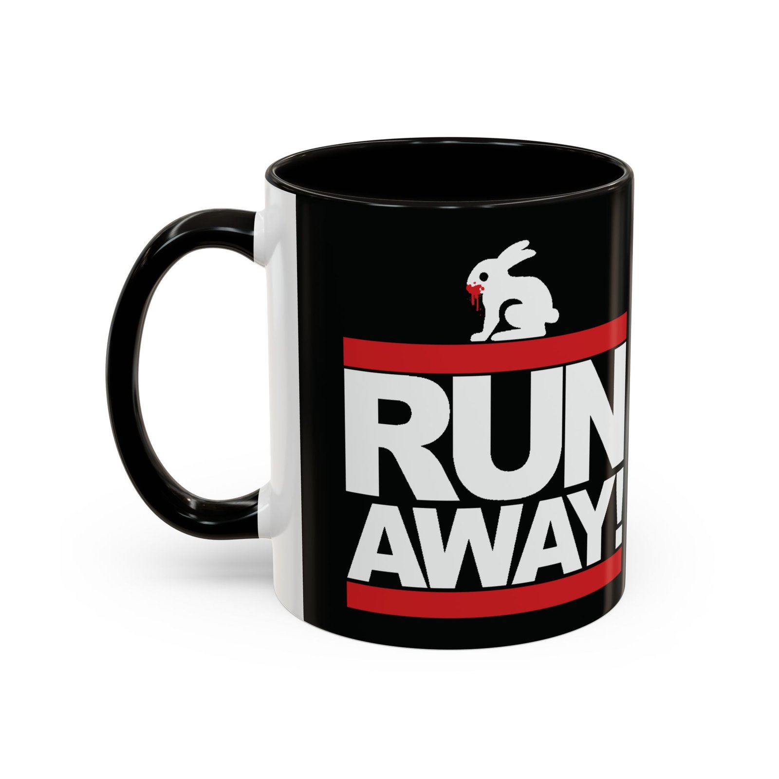 Run Away! Killer Rabbit – Color Accent Mug – Monty Python – Retro Hip-Hop Style - Image 4