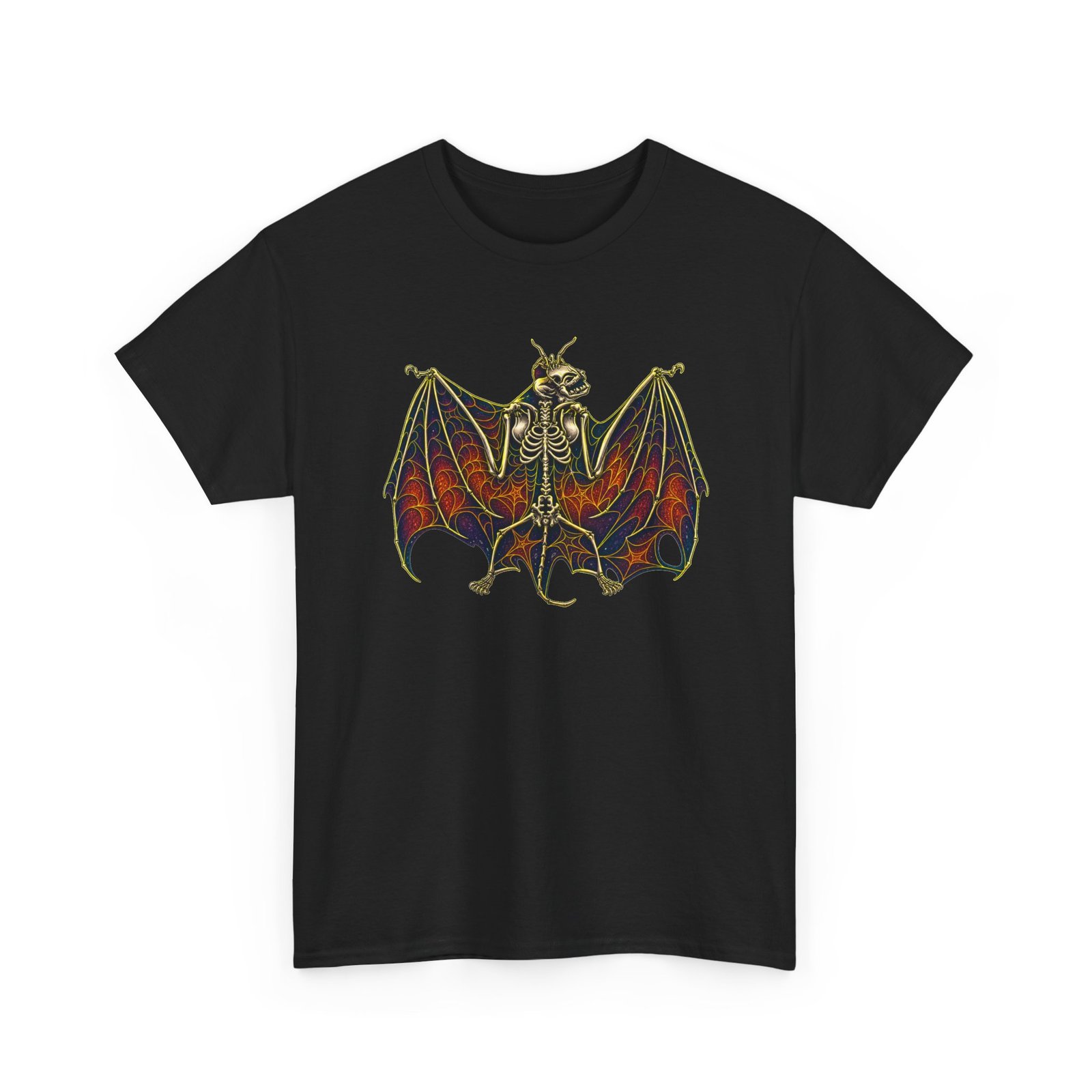 Spider Bat – Unisex T-Shirt – Gothic Skeleton Bat and Spiderweb