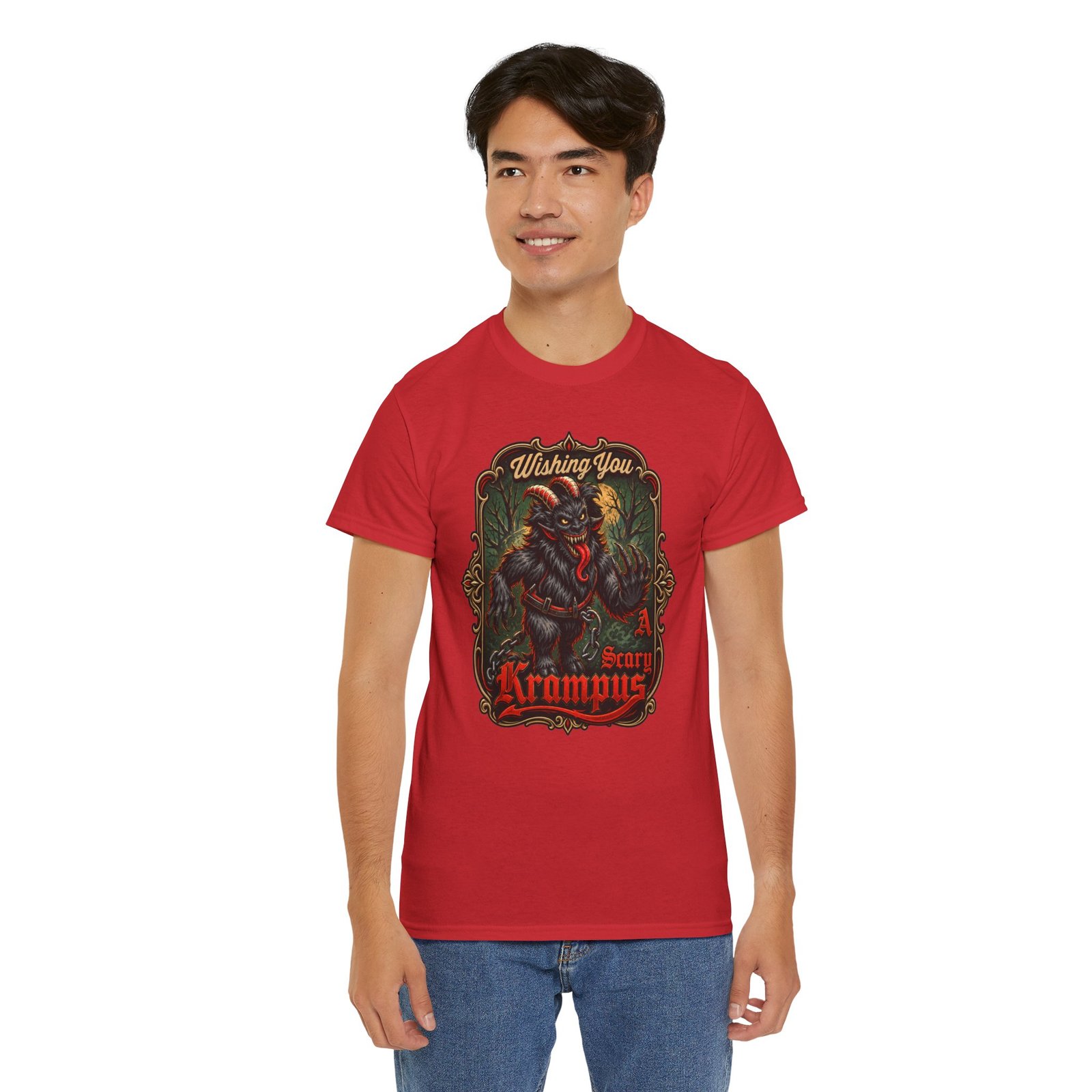 Wishing You a Scary Krampus - Unisex T-Shirt – Dark Christmas Horror - Image 13