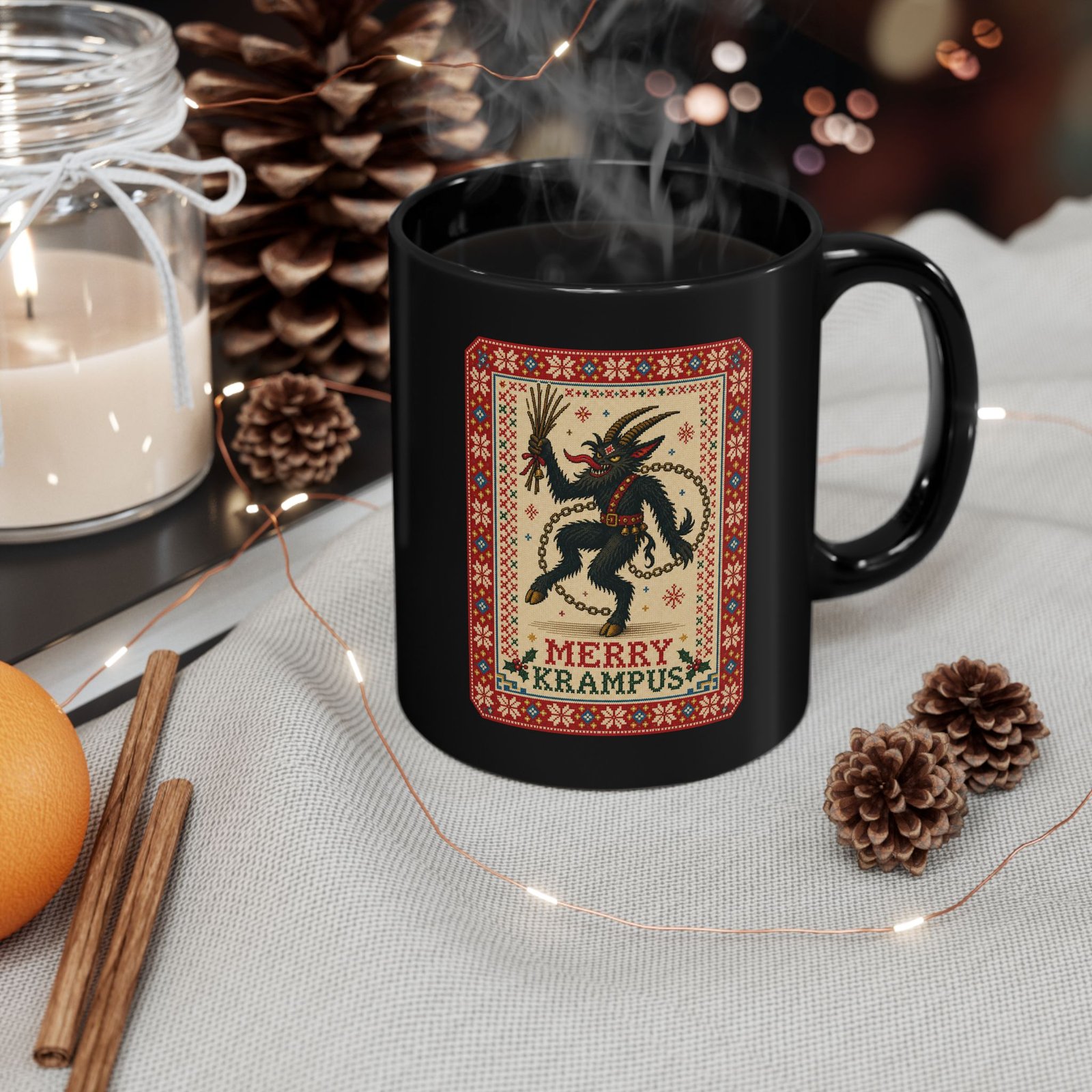 Merry Krampus - Black Mug – Sip Scares, Not Cocoa - Image 4