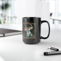Polygon Rudolph - Black Mug – Geometric Reindeer - Image 11