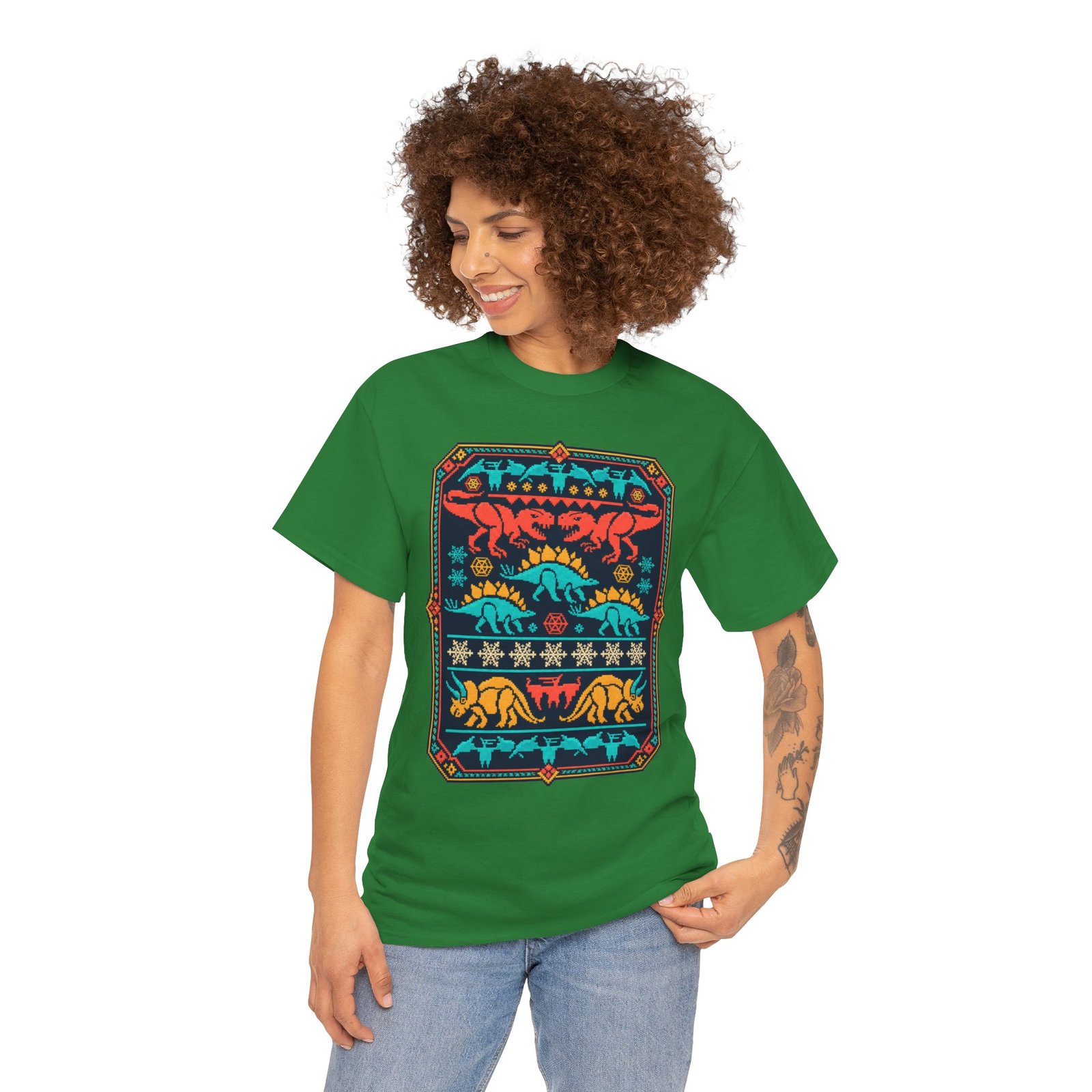 Dino-Mite Christmas - Unisex T-Shirt – Funny Dinosaur - Ugly Christmas Sweater - Image 3