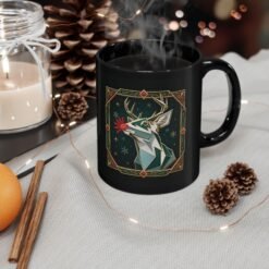 Polygon Rudolph - Black Mug – Geometric Reindeer - Image 5