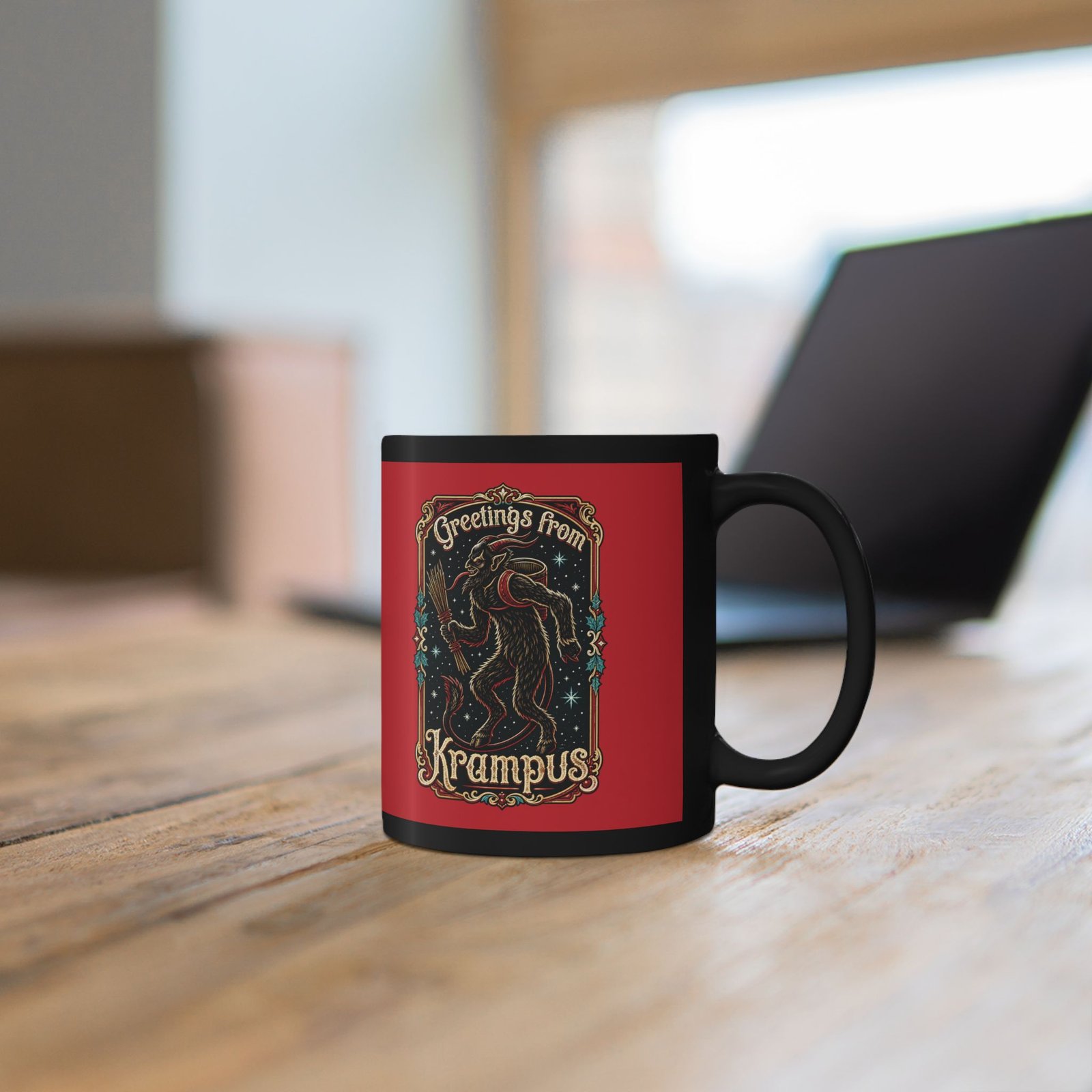 Greetings From Krampus - Black Mug – Sip with a Side of Sinister Cheer - Image 6