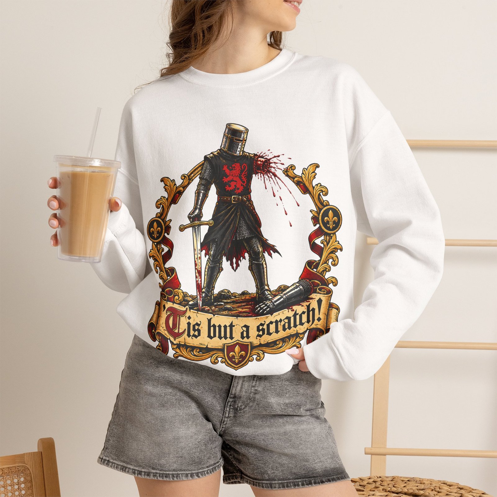 'Tis But A Scratch - Unisex Sweatshirt – Funny Monty Python Black Knight - Image 10