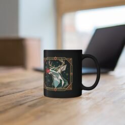 Polygon Rudolph - Black Mug – Geometric Reindeer - Image 4
