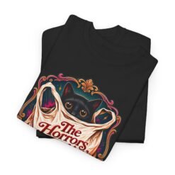 The Horrors Persist But So Do I – Unisex T-Shirt – Existential Black Cat Energy - Image 3