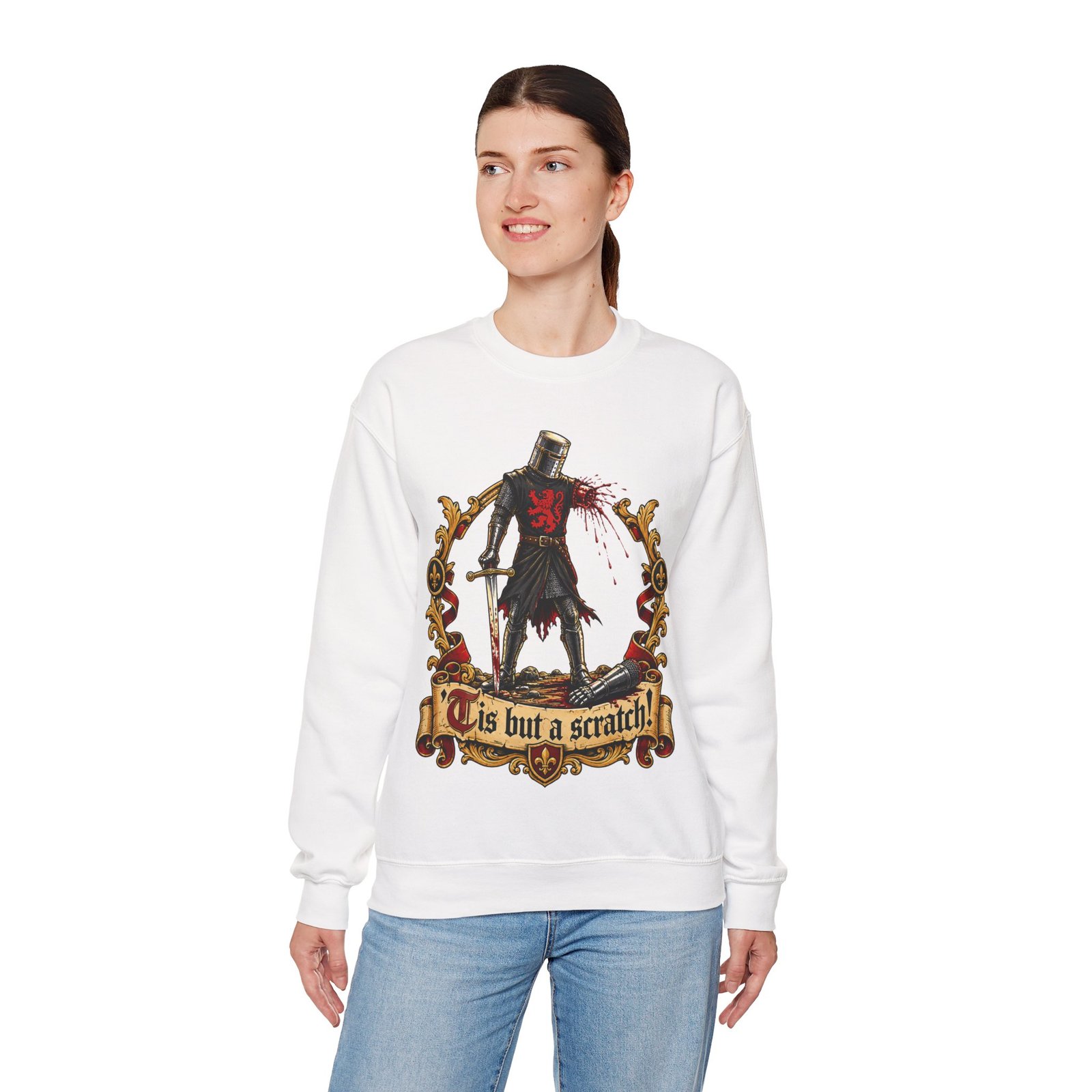 'Tis But A Scratch - Unisex Sweatshirt – Funny Monty Python Black Knight - Image 5