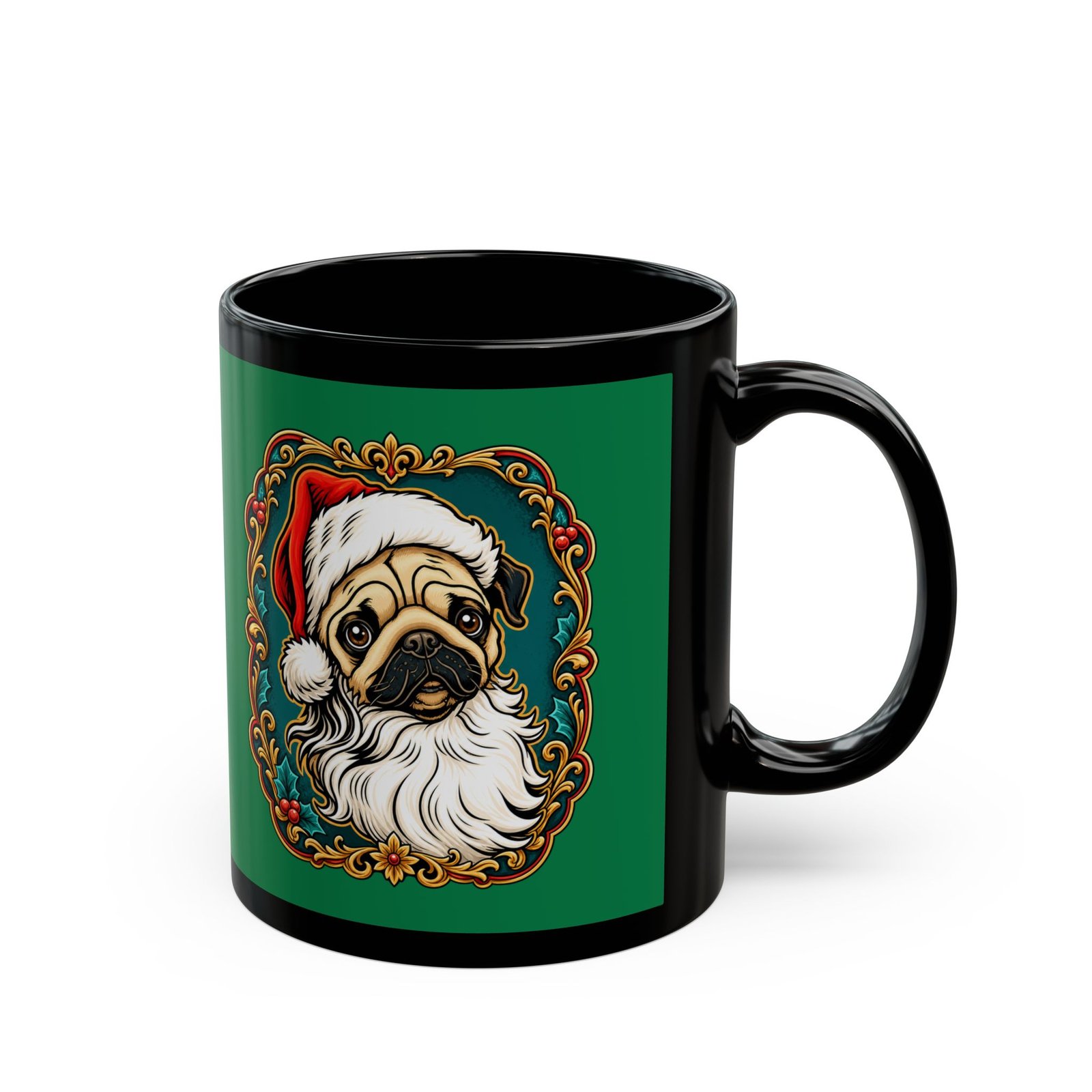 Pug Santa - Black Mug – Funny Christmas Pug - Dog Lover - Image 3