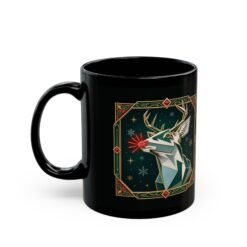 Alternative view of Polygon Rudolph - Black Mug – Geometric Reindeer