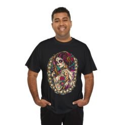 Tattooed Sugar Skull Princess - Unisex T-Shirt – Floral Cosmic Rebel - Tattoo Art - Image 4