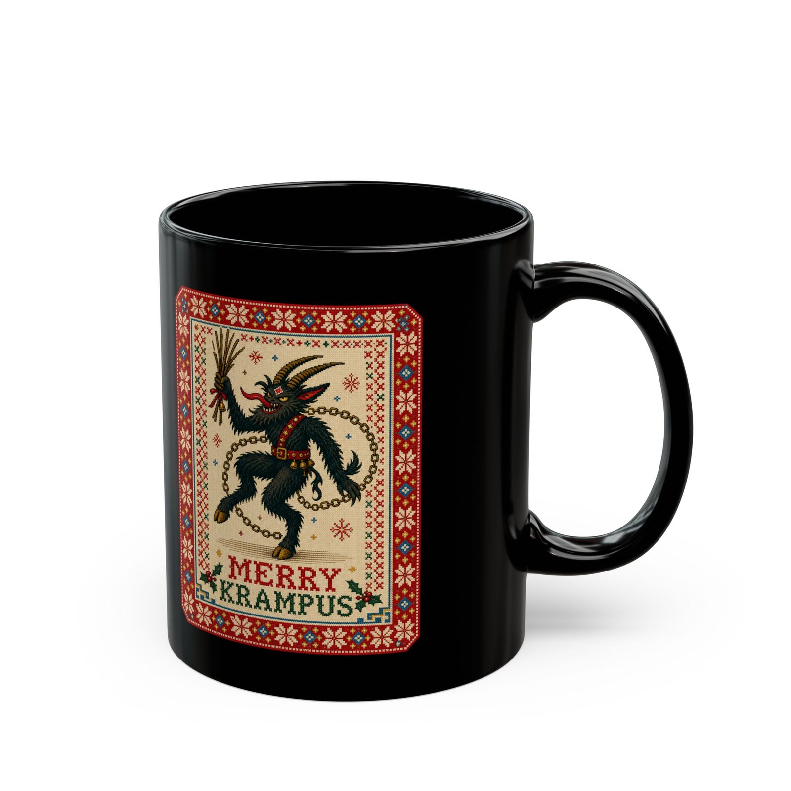 Merry Krampus - Black Mug – Sip Scares, Not Cocoa - Image 3