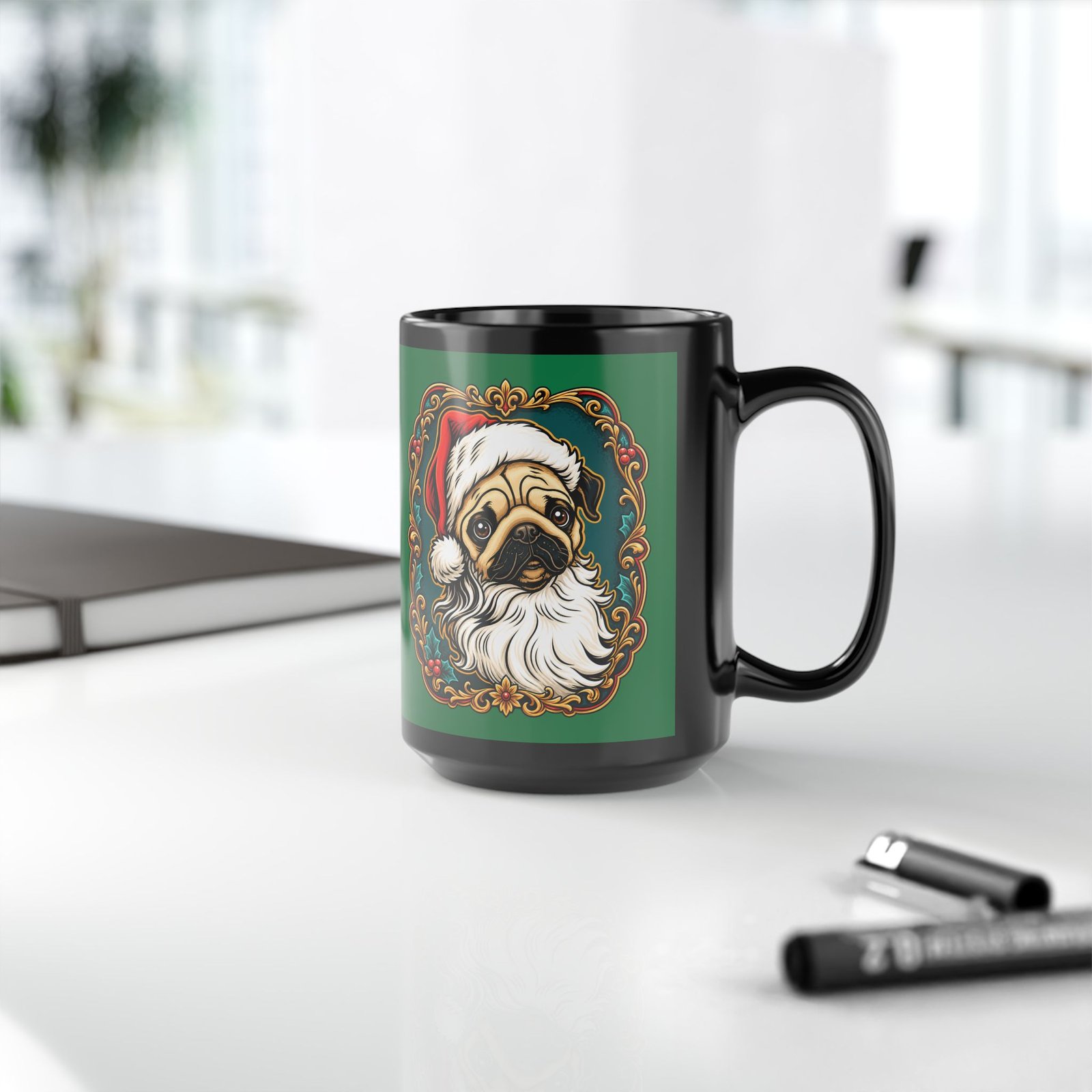 Pug Santa - Black Mug – Funny Christmas Pug - Dog Lover - Image 11